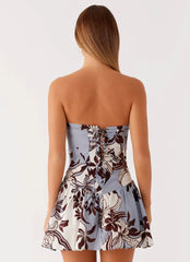 Larnie Linen Mini Dress - Bluewood Blossom