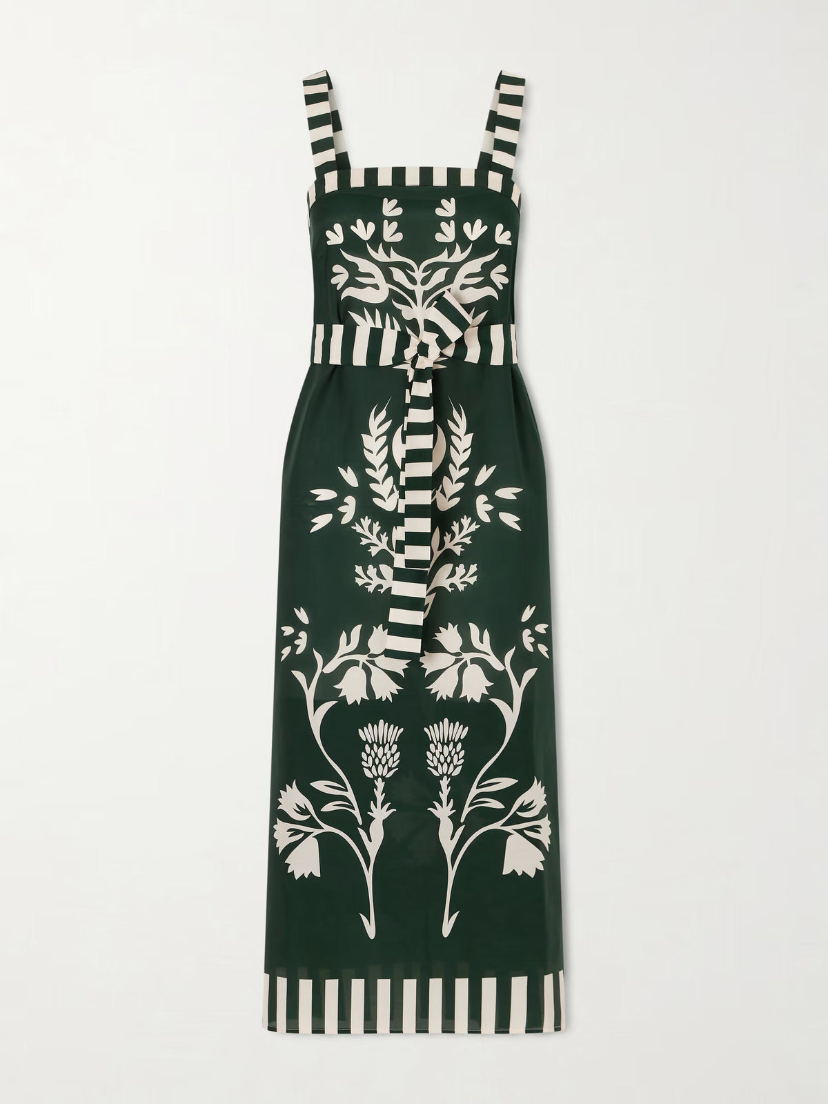 Lakshya belted printed cotton and silk-blend midi dress