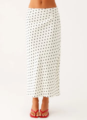 Breanne Midi Skirt - White Polka Dot
