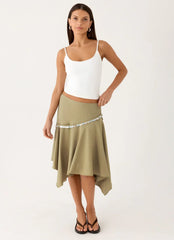 Zafira Midi Skirt - Pale Olive