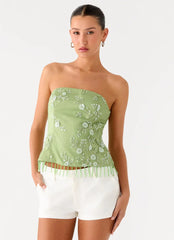 Sea Garden Beaded Strapless Top - Green