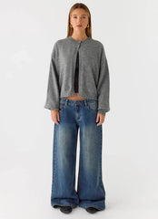 Annie One Button Cardigan - Marle Grey