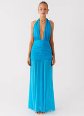 Dilemma Halter Maxi Dress - Turquoise Blue