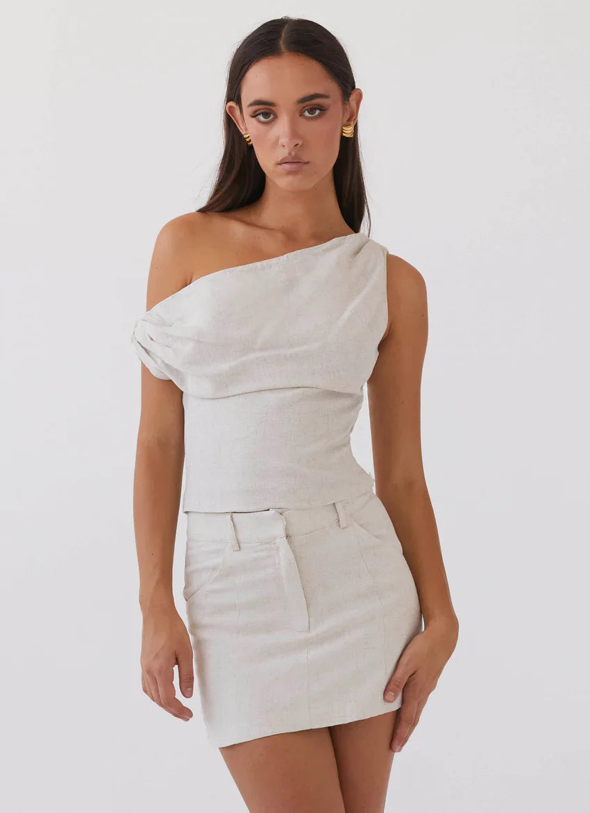 Marissa Linen Mini Skirt - Oatmeal