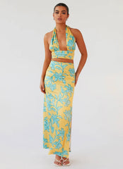 Amalia Satin Maxi Skirt - Golden Bloom