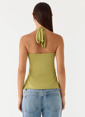 Corah Halter Top - Green Olive