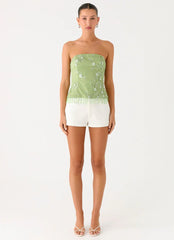 Sea Garden Beaded Strapless Top - Green