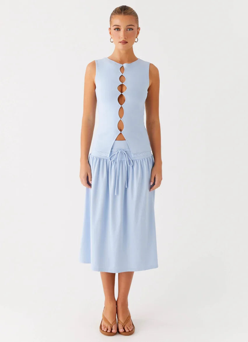 Silver Tides Midi Skirt - Blue