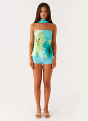 Blaise Scarf Top - Turquoise Floral