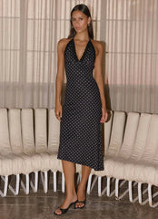 Illuminate Halter Midi Dress - Black Polkadot