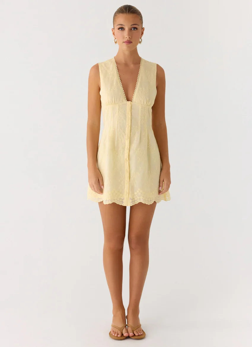 Burning Bright Mini Dress - Butter Yellow