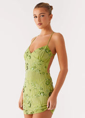 Vietta Sequin Cami Micro Mini Dress - Lime