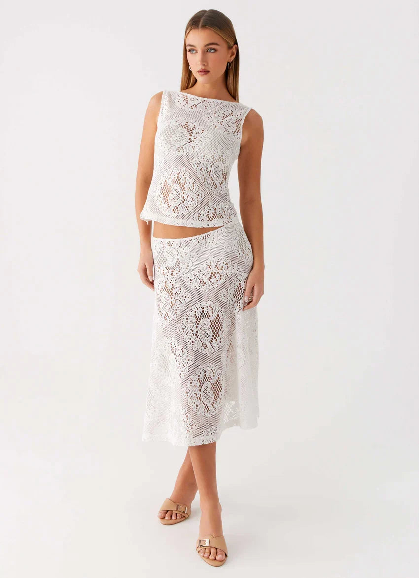 Virelle Lace Midi Skirt - Ivory