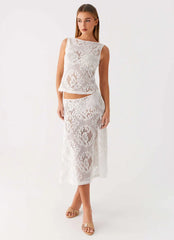 Virelle Lace Midi Skirt - Ivory