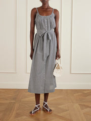 Nevita belted checked organic cotton midi dress