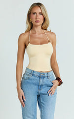 Abbey Top - Beaded Halter Neck Top in Pastel Yellow
