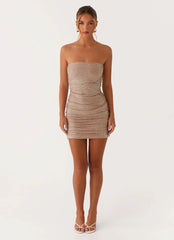 Hollywood Dream Rhinestone Mini Dress - Silver Rhinestone