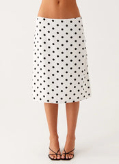 Evoke Chiffon Midi Skirt - White Polka Dot