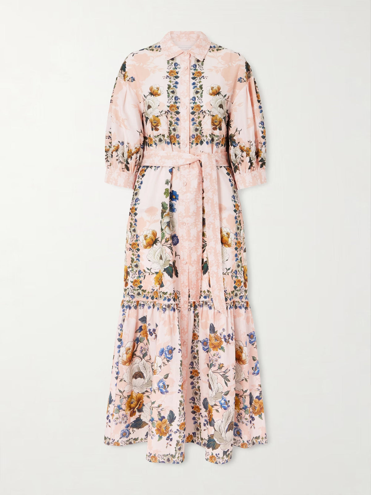 Bianca belted printed linen and cotton-blend midi dress