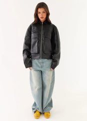 Lula Faux Leather Bomber Jacket - Black