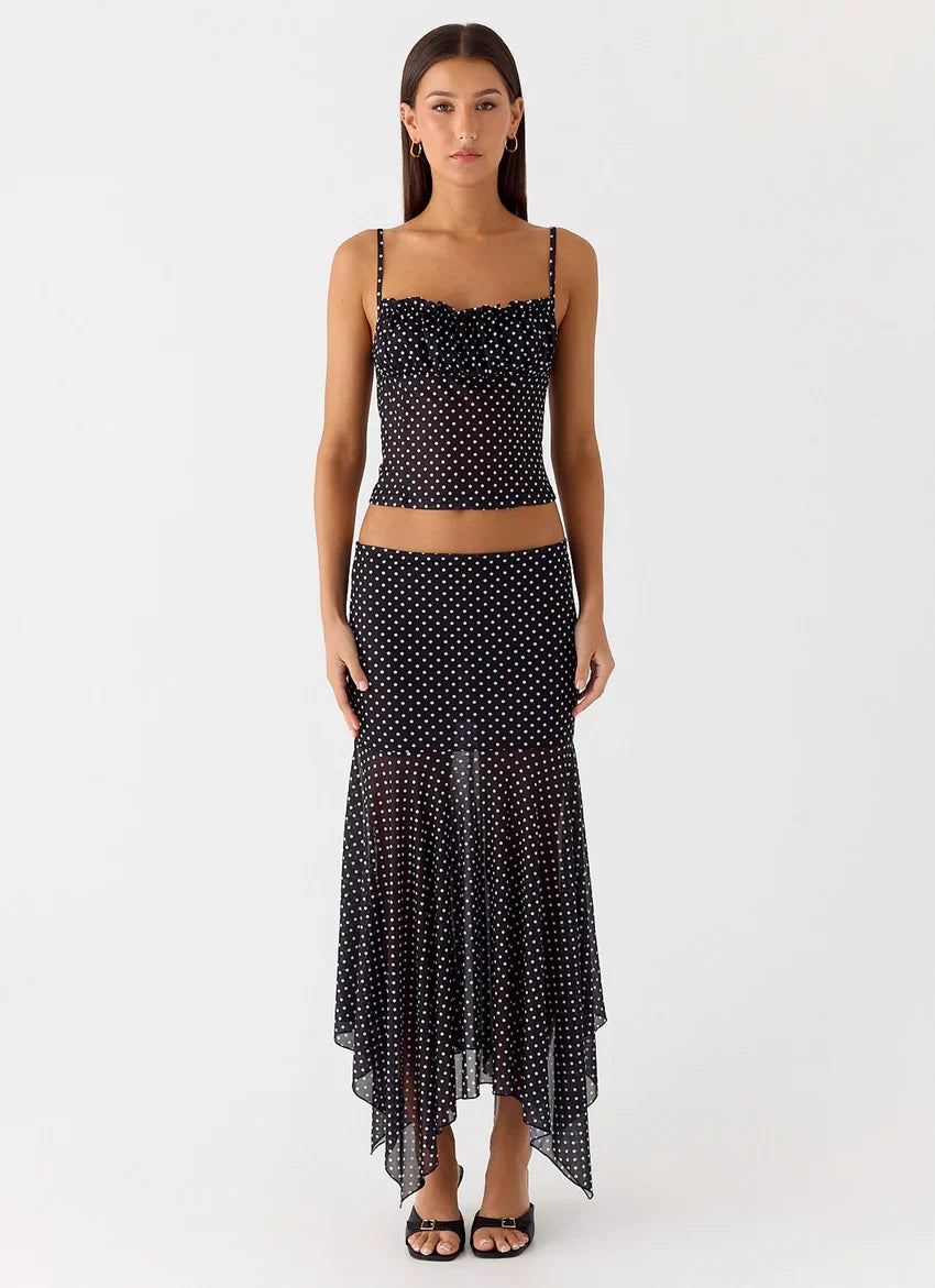 Buffy Maxi Skirt - Black Polkadot