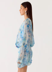 Vanish Into You Mini Dress - Aqua Paisley