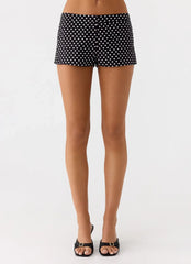 Coastline Cotton Micro Mini Shorts - Black Polkadot