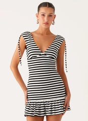 Acacia Mini Dress - Black White Stripe
