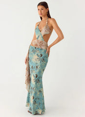 Rebel Beaded Maxi Dress - Aqua Blur
