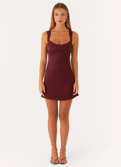 Odette Satin Mini Dress - Burgundy