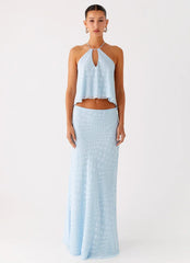 Mena Chiffon Spot Maxi Skirt - Blue