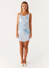 Lily Beaded Mini Dress - Pastel Blue