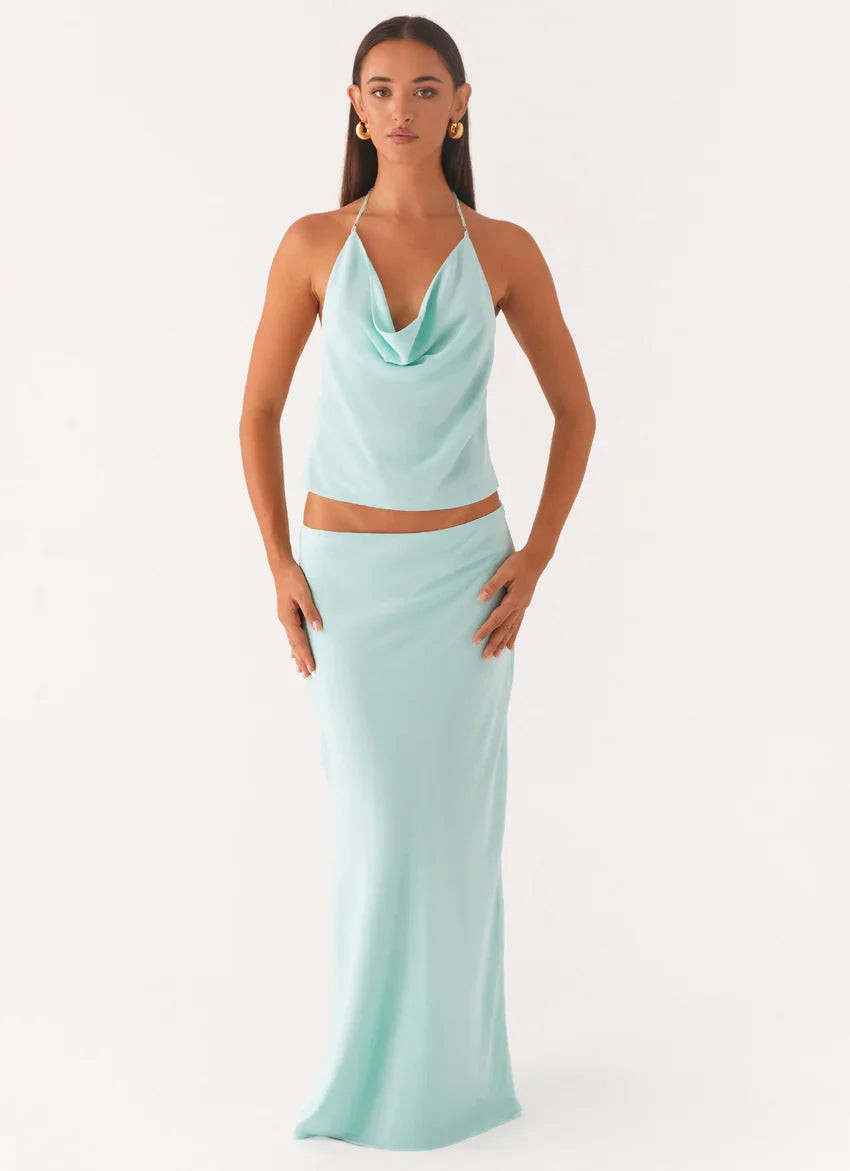 Another Life Chiffon Maxi Skirt - Pale Blue