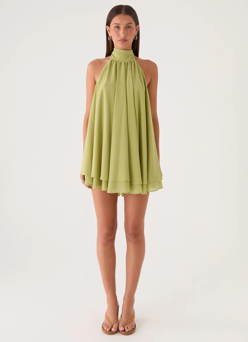 Lyrah Halter Mini Dress - Lime