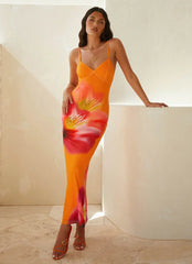 Kasey Midi Dress - Orange Tropical