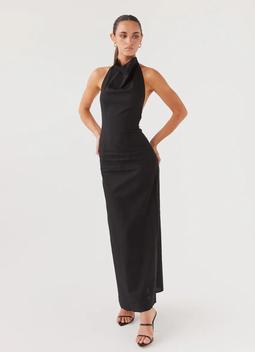 Cartia Linen Maxi Dress - Black