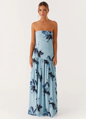 Eden Strapless Maxi Dress - Blue Black Floral