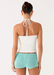 Idalia Beaded Crochet Shorts - Blue