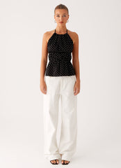 Sergio Halter Top - Black Polka Dot