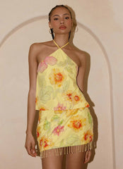 Bliss Beaded Halter Top - Floral Beaded
