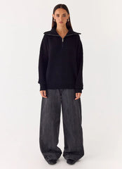 Eirena Quarter Zip Knit Sweater - Black