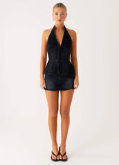 Esma Halter Top - Washed Dark Blue