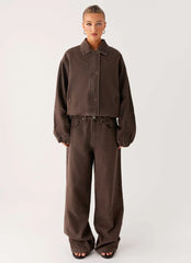 Midwest Washed Denim Bomber Jacket - Light Wash Chocolate