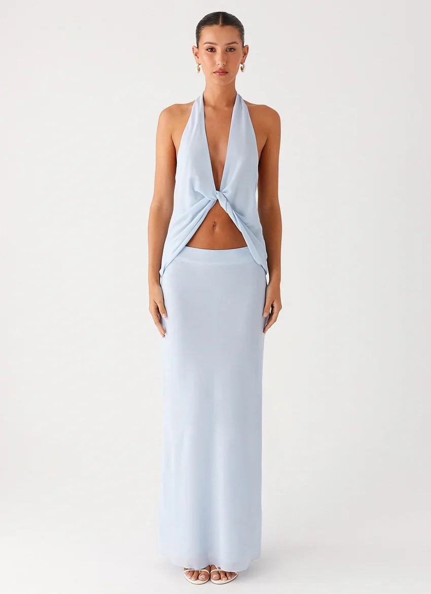 Michaella Chiffon Maxi Skirt - Blue
