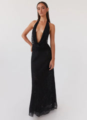 Elysia Lace Maxi Dress - Black