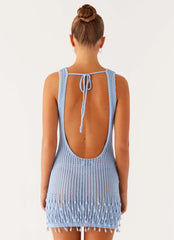 Miracle Beaded Crochet Mini Dress - Blue