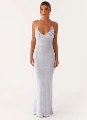 Zara Rose Crochet Maxi Dress - Blue
