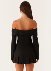 Tarlisha Off Shoulder Long Sleeve Mini Dress - Black