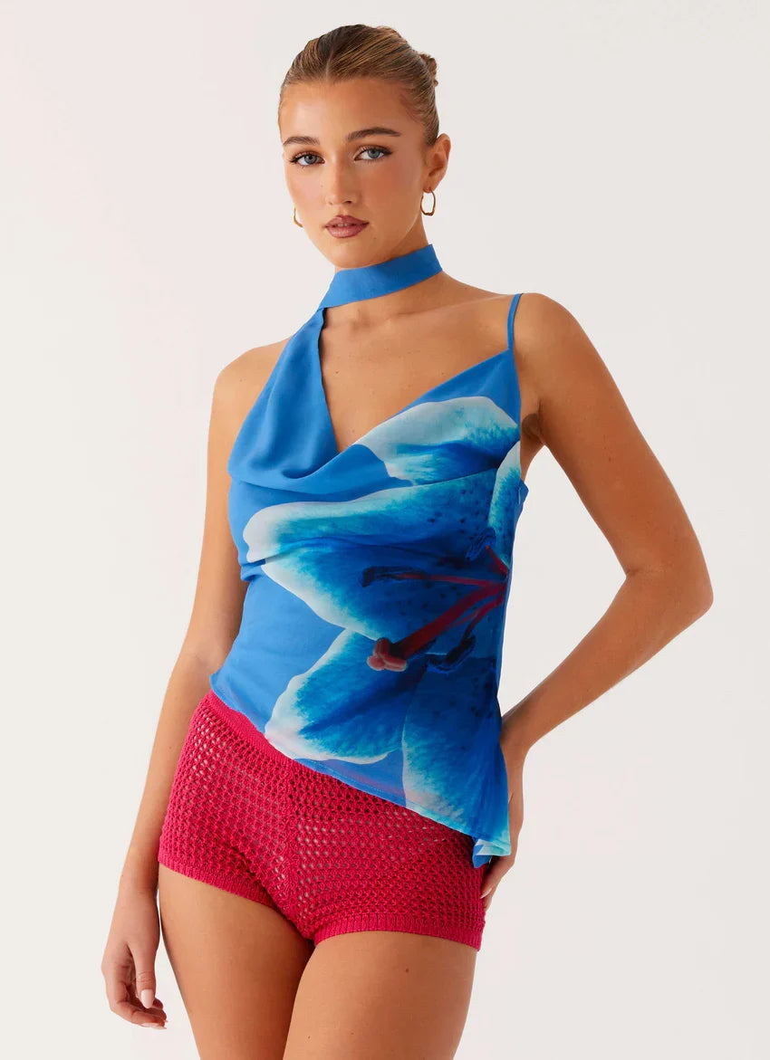 Andrina Cowl Neck Top - Oceania Bloom