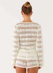 Baylock Crochet Long Sleeve Top - White